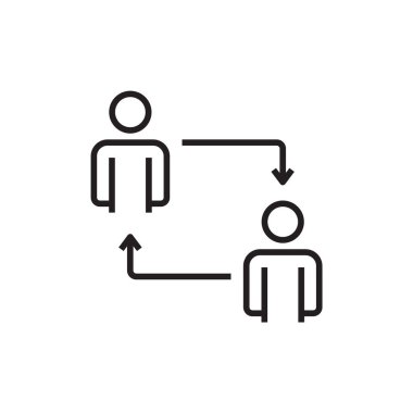İş birliği simgesi ve siyah taslak tarzı olan iş adamları. İletişim, paylaşım, sosyal, ortaklık, topluluk, bağlantı, iletişim. Vektör illüstrasyonu