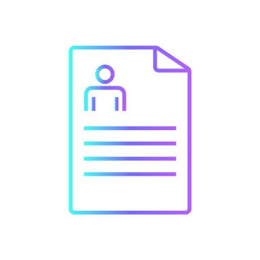 Mavi duoton tarzında iş adamı simgesine devam edin. kağıt, özgeçmiş, profil, belge, röportaj, form, veri. Vektör illüstrasyonu