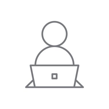 Çalışan İş Adamları ikonu, siyah taslak tarzı. Takım, ortaklık, kişi, ofis, toplantı, iş, iş. Vektör illüstrasyonu