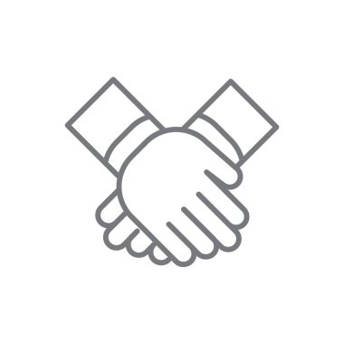 İş birliği simgesi ve siyah taslak tarzı. Takım, ortaklık, takım çalışması, arkadaşlık, el sıkışma, ilişki. Vektör illüstrasyonu