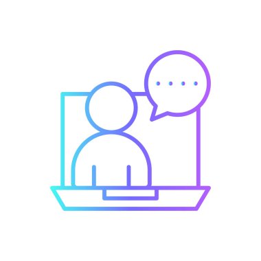 Çevrimiçi Danışman İş Adamları ikonu mavi duoton tarzında. Cevap ver, iletişim, yayın kamerası, insanlar, işbirliği, online sohbet, danışmanlık servisi. Vektör illüstrasyonu