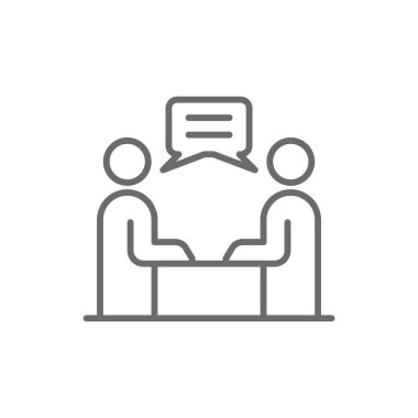 Siyahi taslak tarzında iş adamlarıyla tanışma ikonu. İletişim, kişi, takım çalışması, insan, organizasyon, tartışma, işbirliği. Vektör illüstrasyonu