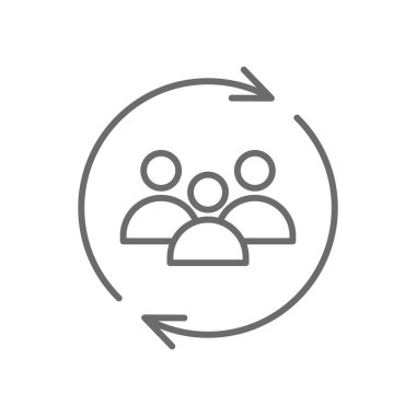 Siyah hatlı iş adamları simgesini güncelle. Güncelleme, insanlar, insanlar, proje, ortaklık, etkileşim, işbirliği. Vektör illüstrasyonu