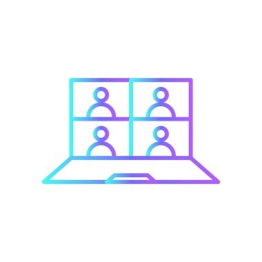 ONLINE Tanışma İş adamları ikonu mavi duoton tarzı. Sohbet, bilgisayar, video, iletişim, webinar, konferans, medya. Vektör illüstrasyonu