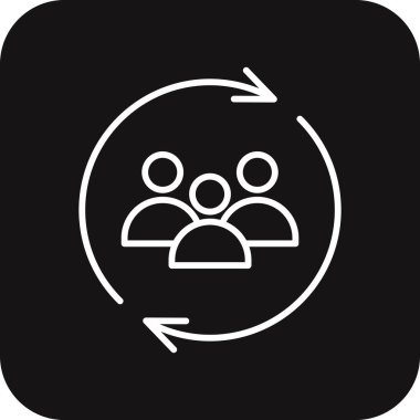 Takım çalışanları simgesini siyah çizgi şeklinde güncelleyin. Güncelleme, insanlar, insanlar, proje, ortaklık, etkileşim, işbirliği. Vektör illüstrasyonu