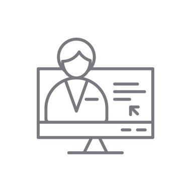 Kişisel web sitesi iş adamları simgesi ve siyah taslak tarzı. Web sitesi, internet, teknoloji, çevrimiçi, veri, iletişim, bilgi. Vektör illüstrasyonu