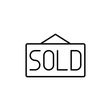 Siyah taslak tarzlı Tahta Gayrimenkul ikonu satıldı. ev, ev, reklam, alım, mülk, bina, etiket. Vektör illüstrasyonu