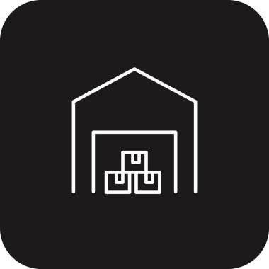 Siyah çizgili Depo Emlak ikonu. Depo, paket, kargo, nakliye, mağaza, dağıtım, lojistik. Vektör illüstrasyonu