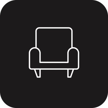 Siyah çizgili kanepe emlak simgesi. Ev, oda, iç mekan, mobilya, sandalye, dekorasyon, koltuk. Vektör illüstrasyonu