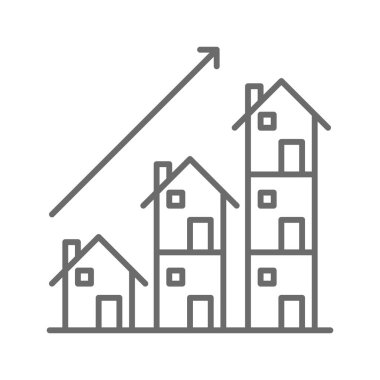 Siyah taslak tarzında büyüyen emlak simgesi. büyüme, başarı, konsept, iş, gelişme, gelişme, bahçe işleri. Vektör illüstrasyonu