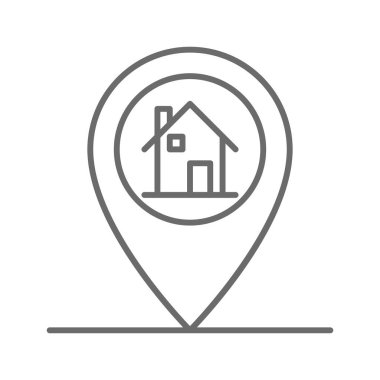 Siyah taslak biçimli konum emlak simgesi. Harita, işaret, GPS, navigasyon, yön, yön, pozisyon. Vektör illüstrasyonu