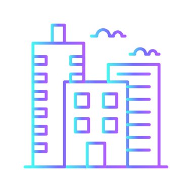 Mavi duoton tarzında emlak ikonu inşa etmek. konut, ev, mimari, şehir, ev, inşaat, hükümet. Vektör illüstrasyonu