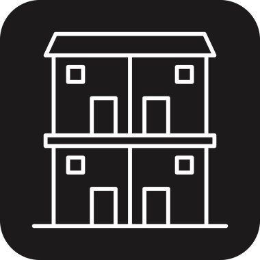 Siyah çizgili bir apartman simgesi. Bina, ev, inşaat, mülk, iş, şehir, mülk. Vektör illüstrasyonu