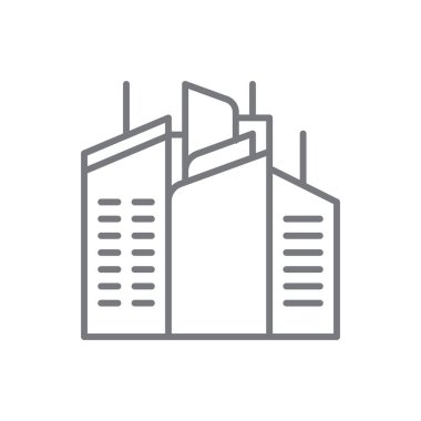 Skycraper Emlak simgesi, siyah hatlı. Mimari, ev, bina, ev, inşaat, apartman, kule. Vektör illüstrasyonu