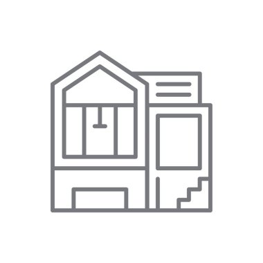 Siyah çizgili Villa Emlak ikonu. bina, ev, ev, daire, mülk, mimari, inşaat. Vektör illüstrasyonu