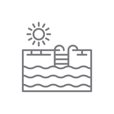 Siyah ana hatlı havuz emlak ikonu. Su, spor, el sallama, yüzme, otel, yüzme, egzersiz. Vektör illüstrasyonu