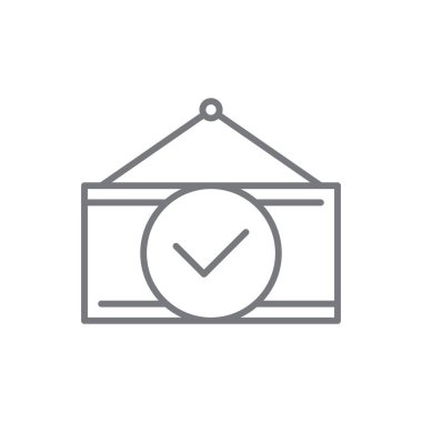 Siyah taslak biçimli Açık Emlak simgesi. Tabela, kapı, mağaza, market, bilgi, hoş geldin, dikkat. Vektör illüstrasyonu