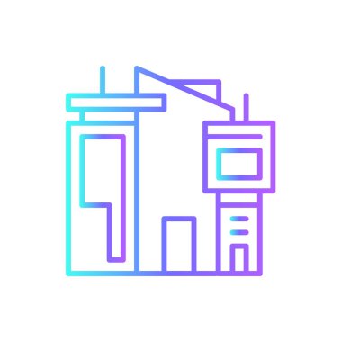 Daire emlak ikonu, mavi duoton tarzında. Daire, kasaba, ev, konut, mimari, gökdelen, ofis. Vektör illüstrasyonu