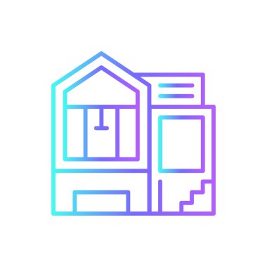 Villa Emlak ikonu, mavi duoton tarzında. bina, ev, ev, daire, mülk, mimari, inşaat. Vektör illüstrasyonu