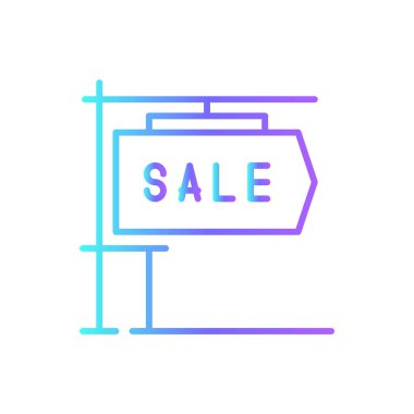 Mavi duotone stili Emlak ikonu satışı için. İmza, etiket, indirim, teklif, fiyat, poster. Vektör illüstrasyonu