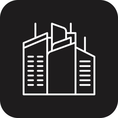 Siyah çizgili Skycraper Emlak simgesi. Mimari, ev, bina, ev, inşaat, apartman, kule. Vektör illüstrasyonu