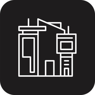 Siyah çizgili Emlakçılık simgesi. Daire, kasaba, ev, konut, mimari, gökdelen, ofis. Vektör illüstrasyonu