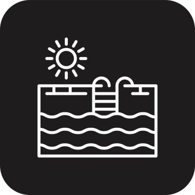 Siyah çizgili havuz emlak simgesi. Su, spor, el sallama, yüzme, otel, yüzme, egzersiz. Vektör illüstrasyonu