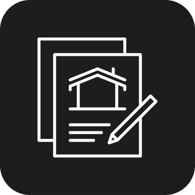 Kontrat Emlak simgesi, siyah doldurulmuş çizgi stili. Anlaşma, belge, kağıt, imza, yasal, form, mektup. Vektör illüstrasyonu