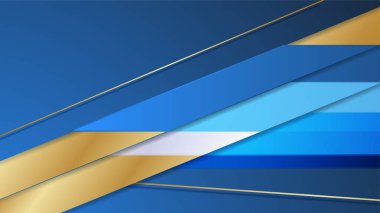 Soyut lüks altın çizgiler koyu mavi arka planda üst üste biniyor. Şablon premium ödül tasarımı. Vektör illüstrasyonu