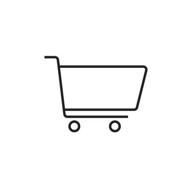 Trolley Pazarlama simgesi ve siyah taslak tarzı. Alışveriş, alım, satış, el arabası, perakende, reklam, sepet. Vektör illüstrasyonu