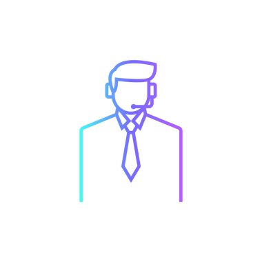 Müşteri Destek Pazarlama ikonu mavi duoton tarzında. Servis, bağlantı, asistan, iletişim, operatör, adam, tele pazarlama. Vektör illüstrasyonu