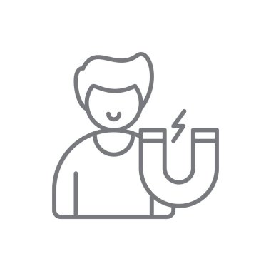 Siyah taslak biçimli pazarlama simgesini çek. Mıknatıs, müşteri, strateji, medya, seo, iniş, nüfuz. Vektör illüstrasyonu