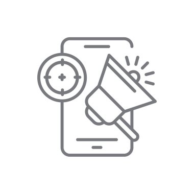 Siyah çizgili bir pazarlama simgesi. analitik, dijital, optimizasyon, strateji, promosyon, yönetim, gelişme. Vektör illüstrasyonu