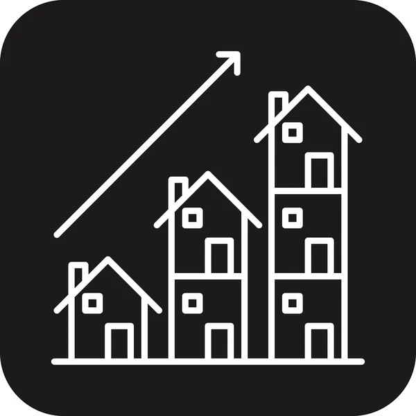 Growing Real Estate Icône Avec Noir Rempli Style Ligne Croissance — Image vectorielle