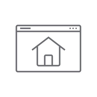 Ana hatları siyah olan ana sayfa pazarlama ikonu. Web, ev, internet, konut, bina, düğme, web sitesi. Vektör illüstrasyonu