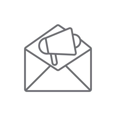 Siyah taslak biçimli bir e- posta pazarlama simgesi. İnternet, mesaj, posta, adres, internet, zarf, mektup. Vektör illüstrasyonu