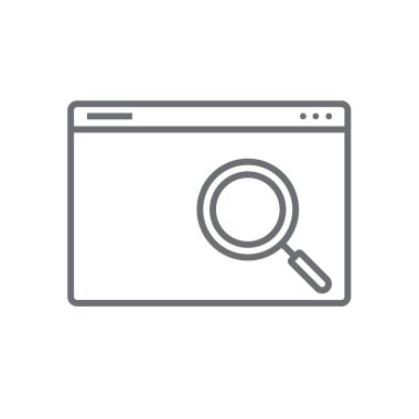 Siyah çizgili SEO Pazarlama ikonu. İnternet, arama, arayüz, sembol, motor, tarayıcı. Vektör illüstrasyonu