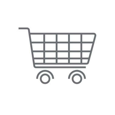 Trolley Pazarlama simgesi ve siyah taslak tarzı. Dükkan, perakende, araba, satış, alışveriş, sepet, market. Vektör illüstrasyonu