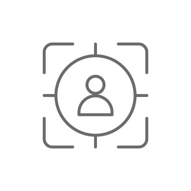 Hedef kitle pazarlama simgesi siyah hatlı. seo, social, media, strateji, arama, optimizasyon, amaç. Vektör illüstrasyonu