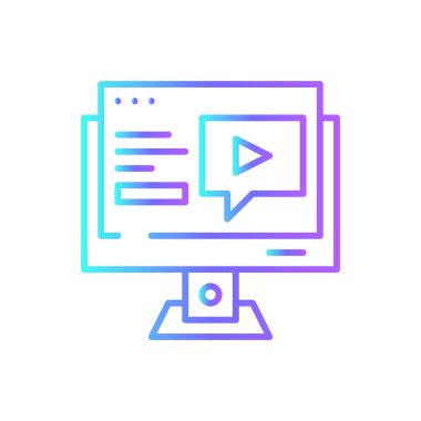 Mavi duoton tarzında video reklam simgesi. medya, online, reklamcılık, reklamcılık, sosyal, kampanya, promosyon. Vektör illüstrasyonu