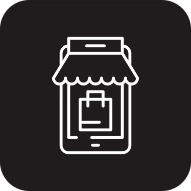 E-ticaret pazarlama simgesi ve siyah çizgi tarzı. Araba, mağaza, ağ, satış, pazar, teslimat, ödeme. Vektör illüstrasyonu