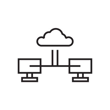 Siyah çizgili Cloud Transfer Veri Analizi simgesi. Sosyete. Vektör illüstrasyonu