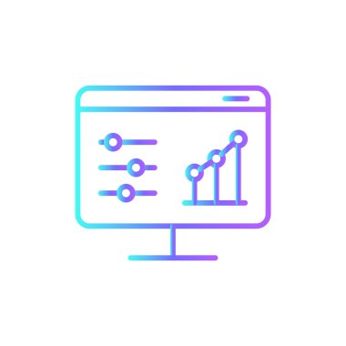 Mavi duoton tarzında istatistiksel veri analiz simgesi. grafik, diyagram, rapor, analitik, yönetim, bilgi, grafik. Vektör illüstrasyonu