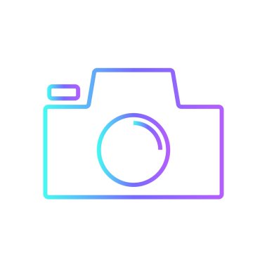 Mavi duoton tarzında kamera geribildirim simgesi. Fotoğraf, dijital, lens, fotoğraf, flaş, görüntü, film. Vektör illüstrasyonu