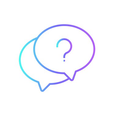 Mavi duoton tarzında geri bildirim simgesi sorgula. Yardım, faq, ask, information, balon, speech, support. Vektör illüstrasyonu