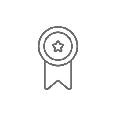 Madalya geri bildirim simgesi, siyah ana hatlı. Ödül, kurdele, başarı, başarı, rozet, kazanmak, en iyisi. Vektör illüstrasyonu