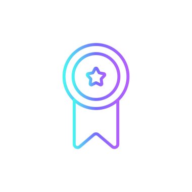 Mavi duoton tarzında madalyalı geribildirim simgesi. Ödül, kurdele, başarı, başarı, rozet, kazanmak, en iyisi. Vektör illüstrasyonu