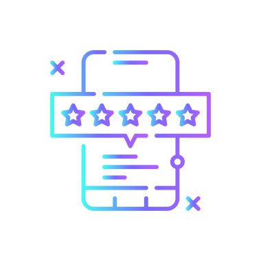 Geri bildirim simgesi mavi duoton stiliyle sınıflandırılıyor. Reyting, oran, yıldız, pozitif, hizmet, deneyim, araştırma. Vektör illüstrasyonu