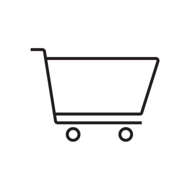 Dilek listesi E-Commers simgesi, siyah ana hatlı. liste, mağaza, dükkan, ticaret, el arabası, ekleme, tramvay. Vektör illüstrasyonu