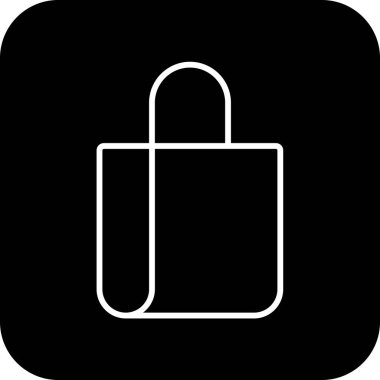 Poşet E-Commers simgesi, siyah çizgi şeklinde. satın al, perakende, kağıt, paket, paket, el çantası, satın al. Vektör illüstrasyonu